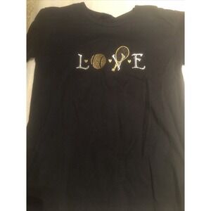 Tennis Shirt Womens Single Stitch Rare Vintage Medium Unique Black W/Embroidery‎